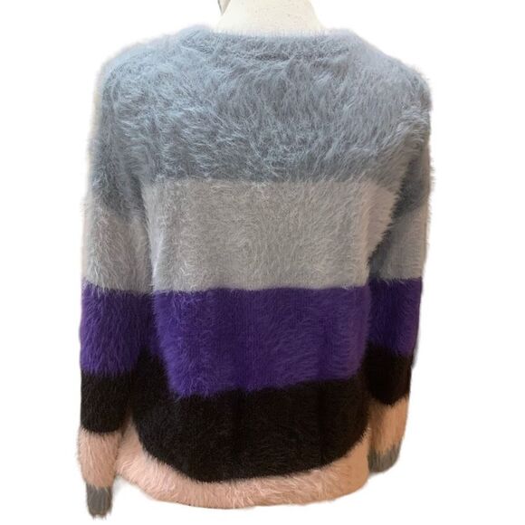 PRMA Shaggy Colorblock Long-Sleeved Blue Purple White Black Sweater Women XS - Picture 5 of 7